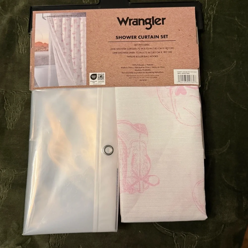 Wrangler Shower Curtain Set Unisex 72x72 Pink New Cowboy Boot Print Western Set